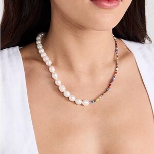 Eliou Thasos Pearl and Rainbow Glass Bead Necklace